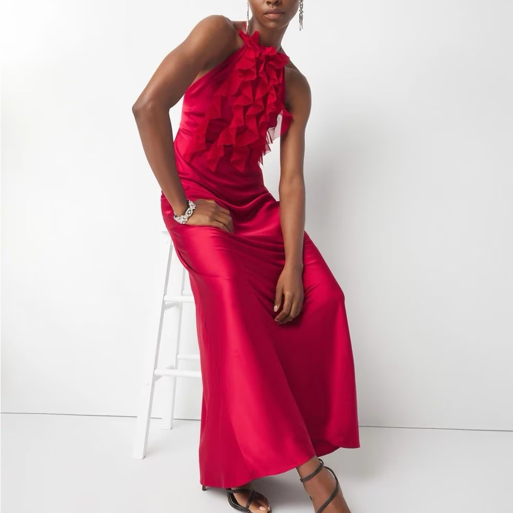 WHBM Satin Ruffle Gown in color Indulgence
